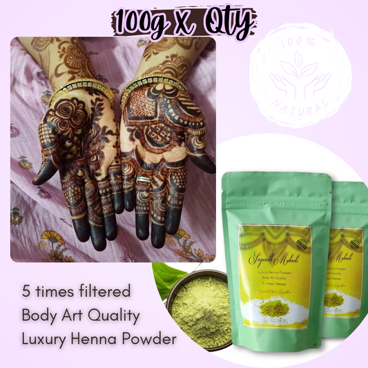 Luxury Henna Powder – 5 Times Filtered, Ultra-Fine for Professional Body Art, Portraits & Shading (100gxQty)